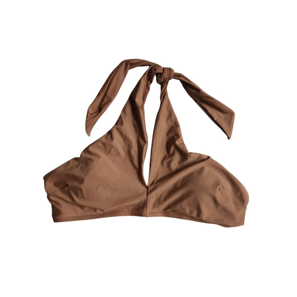 Aerie Bikini Top Women L Tan Halter Plunge‎ Neck Beach Chic Sexy Resort Swim NWT